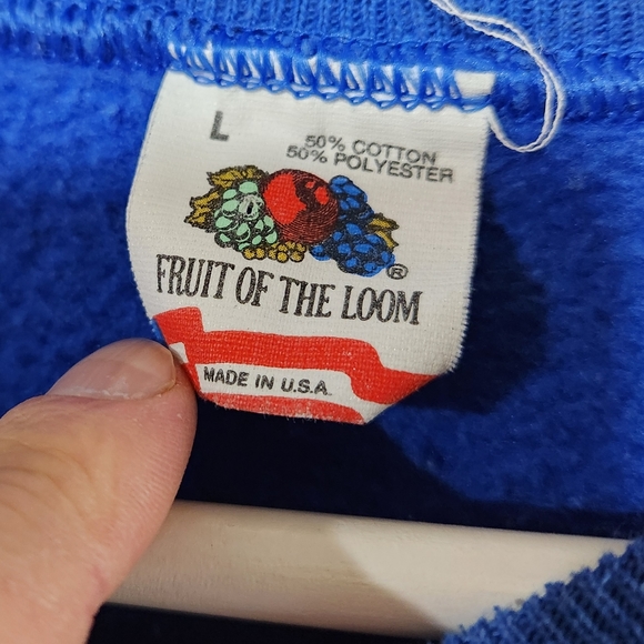 Vtg NIKE FRUIT OF THE LOOM Royal Blue Orange Swoosh Crewneck Sweatshirt Made USA - Picture 5 of 6